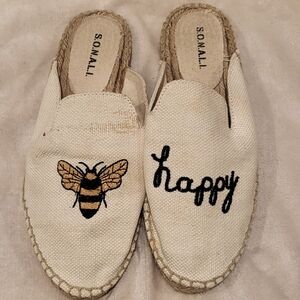 Beige Espadrilles with Bee and Happy Embroidery
